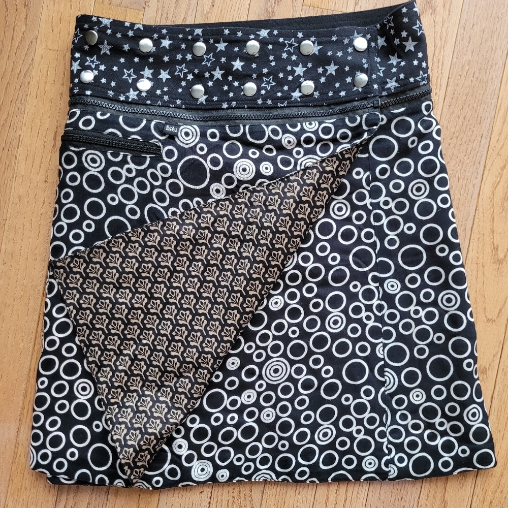 Festival Reversible Adjustable Wrap Mini Skirt One of a Kind Zippers & Snaps